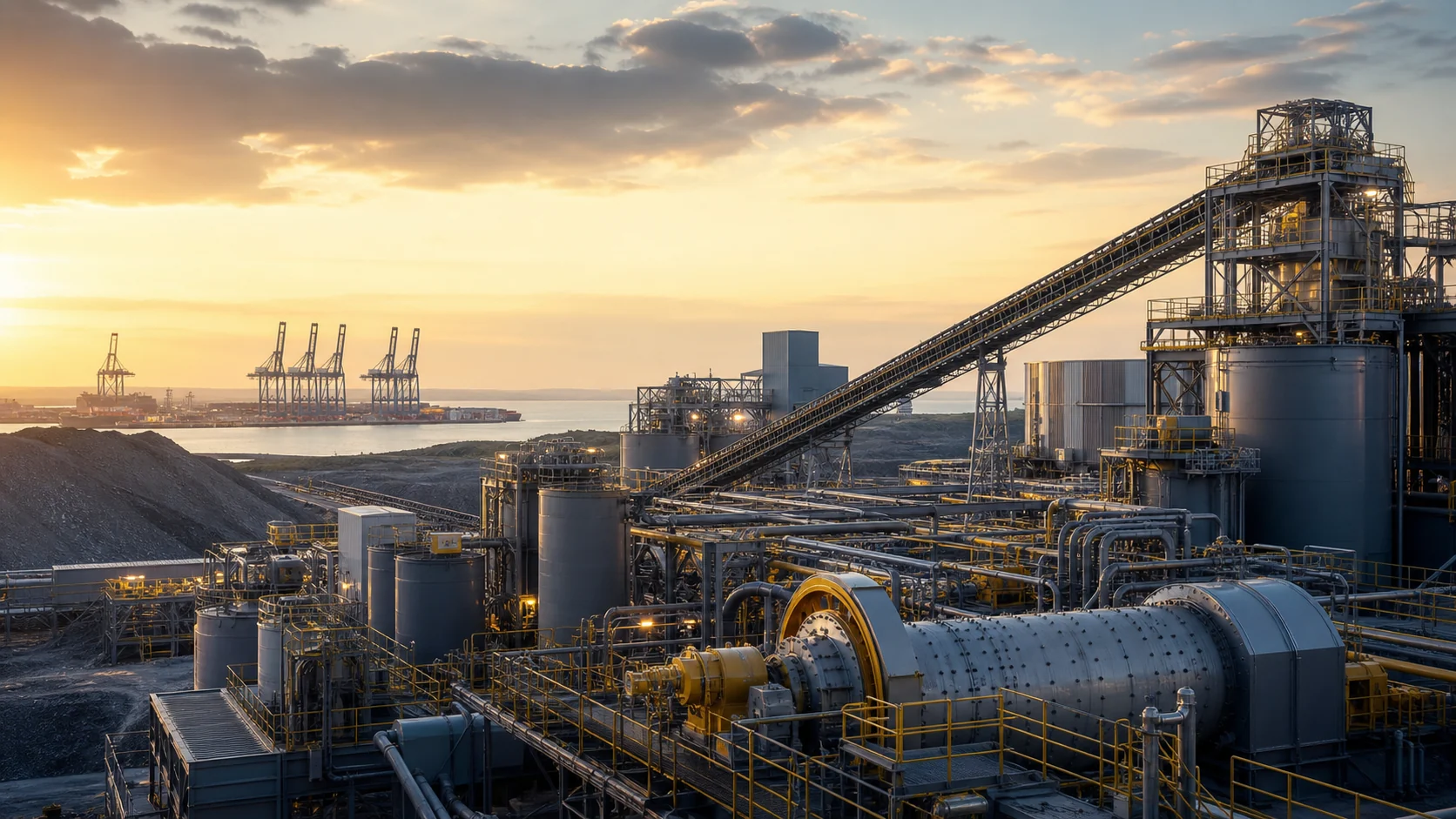 Mineral-processing plant and international cargo infrastructure